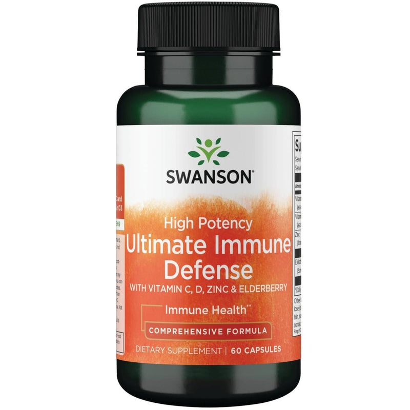 Swanson Ultimate Immune Defense with C, D, Zinc and Elderberry, 60 Capsules | Expert-Formulated Combination for Comprehensive Immune Defense with Vitamin C, D, Zinc and Elderberry, Gluten Free