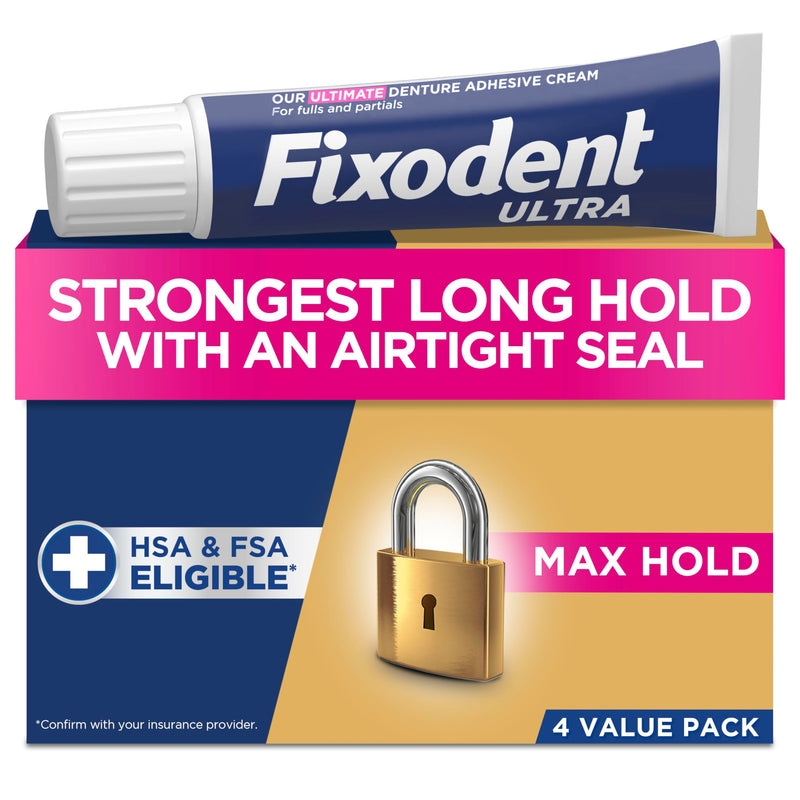[Australia] - Fixodent Ultra Max Hold Secure Denture Adhesive Cream for Full and Partial Denture Wearers, 2.2oz (Pack of 4) 2.4oz (Pack of 4) 
