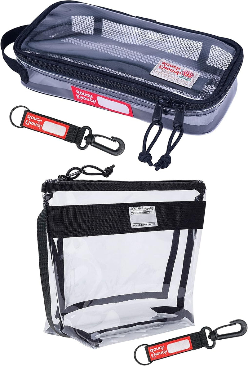 Rough Enough Clear Toiletry Bag TSA Approved Clear Makeup Bag Pouch Bundle Set