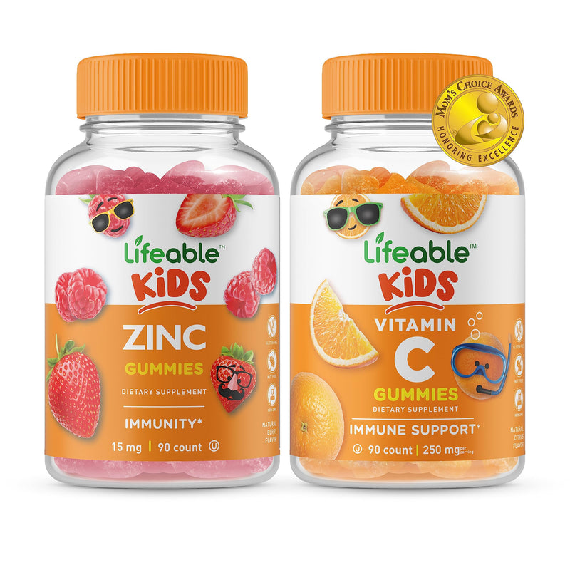 Lifeable Zinc Kids + Vitamin C Kids, Gummies Bundle - Great Tasting, Vitamin Supplement, Gluten Free, GMO Free, Chewable Gummy