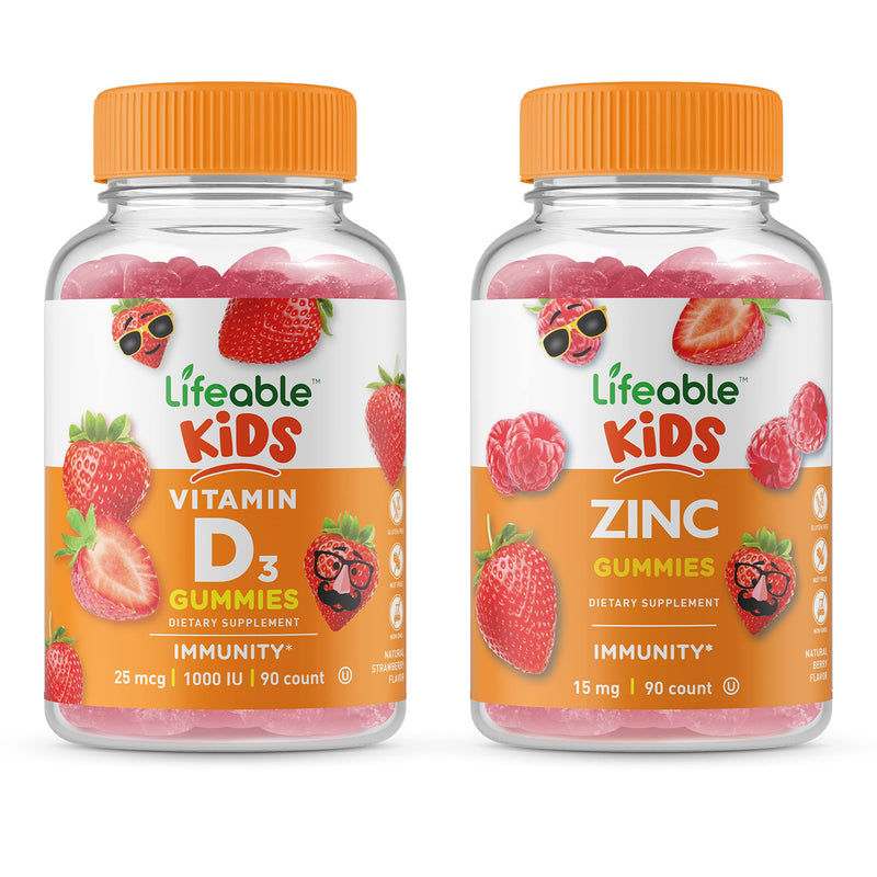 VitaWorks Lifeable Vitamin D Kids + Zinc Kids, Gummies Bundle - Great Tasting, Vitamin Supplement, Gluten Free, GMO Free, Chewable Gummy