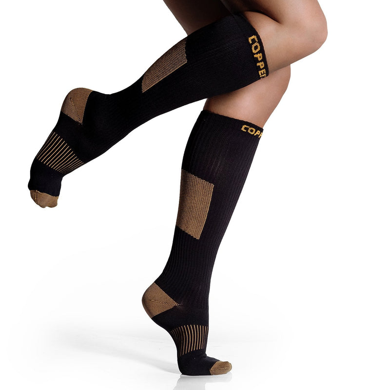 [Australia] - CopperJoint Wide Calf Copper Compression Socks for Women & Men - Diabetic Sock, Improves Circulation, Reduces Swelling & Pain - For Nurses, Running, & Everyday Use - Copper Infused Nylon (Large) Large Black 