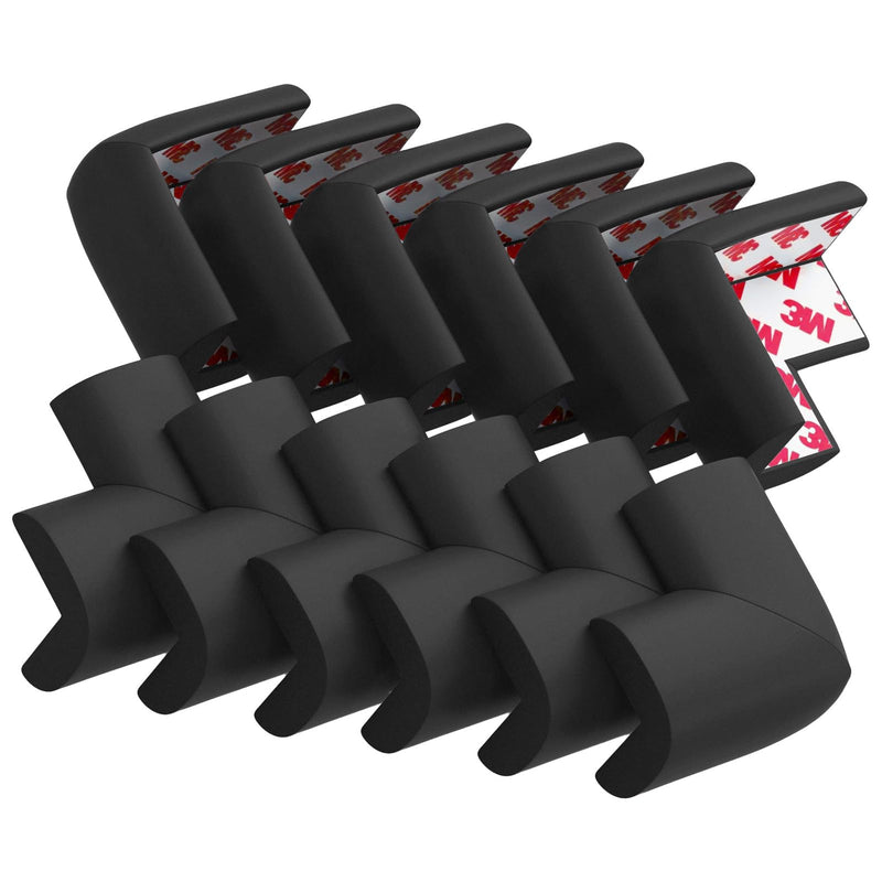 [Australia] - 12 Pack Soft Corner Protector Baby Proofing Edge and Corner Guards, Safety Pre-Taped Rubber Foam Furniture Bumper for Fireplace, Table, Stair, Cabinet (Black) Black 