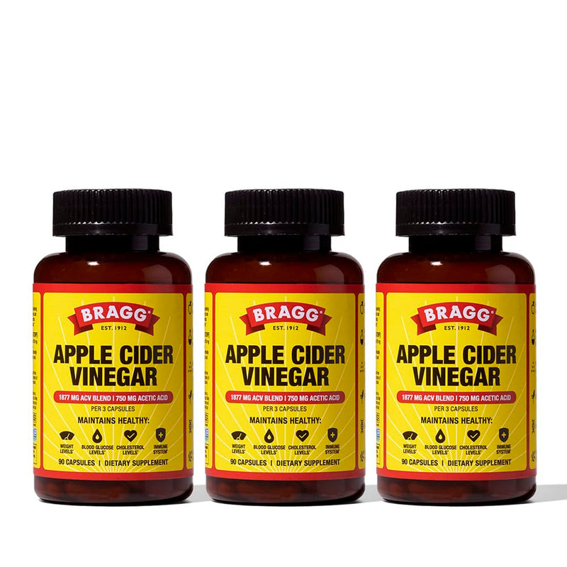 Bragg Apple Cider Vinegar Capsules - Daily Wellness Vitamin D & Zinc - 3pk | Organic, gluten-free, non-GMO formula, no artificial preservatives, easy-to-swallow, daily wellness support 90 Count (Pack of 3)