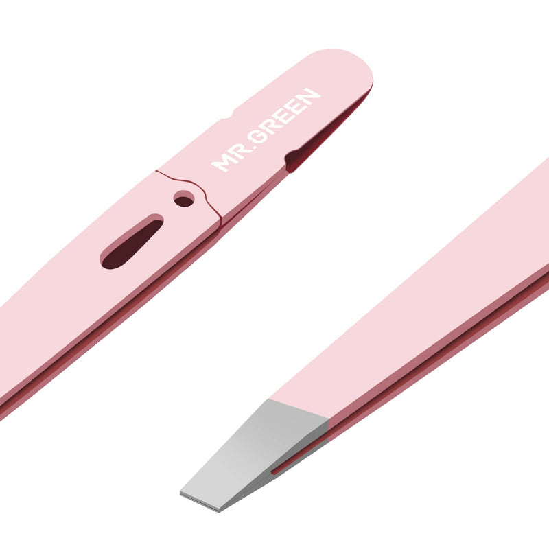 MR.GREEN Eyebrows Tweezers Colorful Beauty Fine Hairs Puller Makeup Tools Stainless Steel Slanted Eye Brow Clips Removal (Pink) Pink