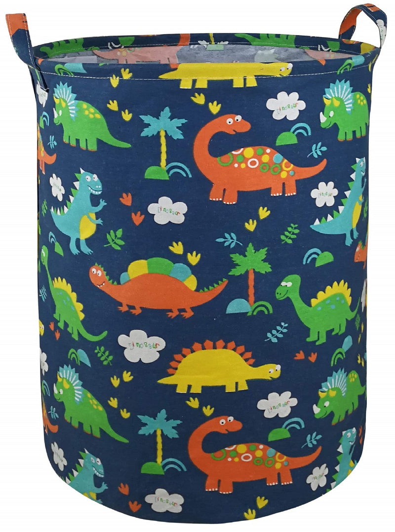 [Australia] - Round Canvas Clothes Basket Laundry Hamper dark blue dinosaur 