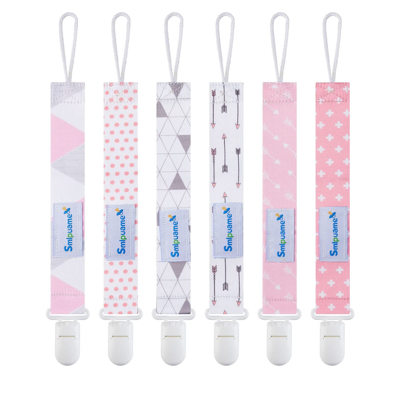 [Australia] - Smlpuame Pacifier Clip Girl,6 Pack Stylish Binky Clips Strap for Baby Girls,Paci Holder with Clip Lightweight Universal Fits Most Pacifiers Teether Toy Teething Ring Soothie,Baby Gifts(Pink & Grey) Pink,Grey Plastic Clip 