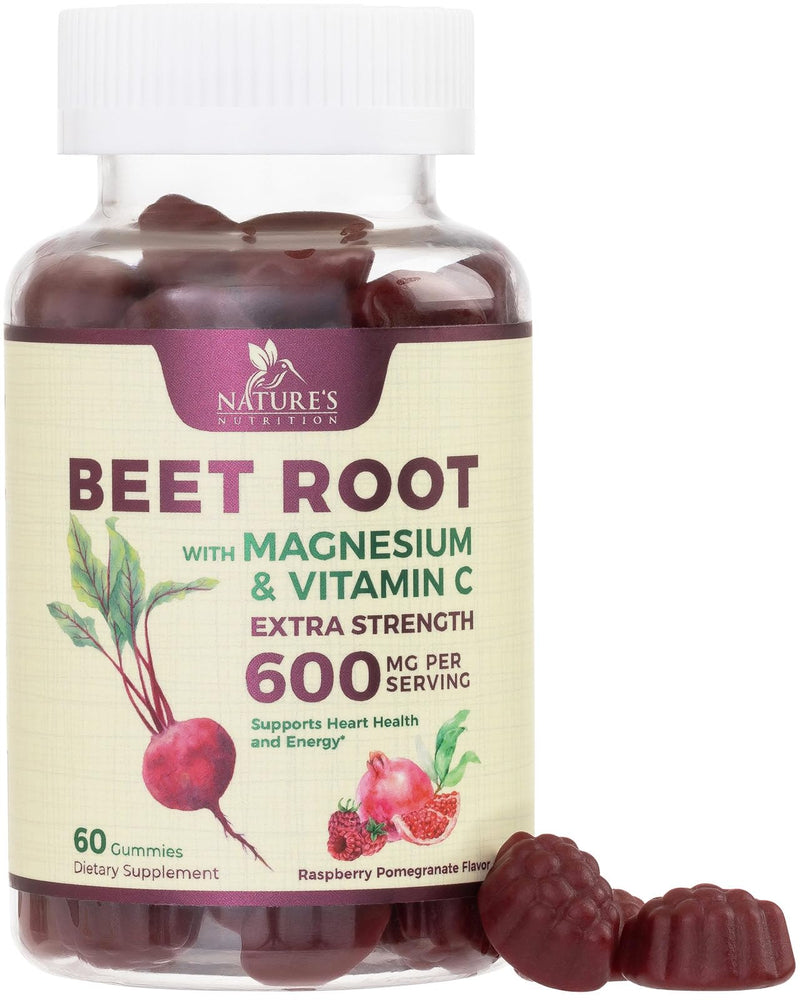 Beet Root Gummies - Super Food Beets Gummy for Energy, Heart Health, Nitric Oxide, & Circulation Support - Beet Chews Supplement with Beetroot Powder & Vitamin C - Vegan - Berry Flavored - 60 Gummies