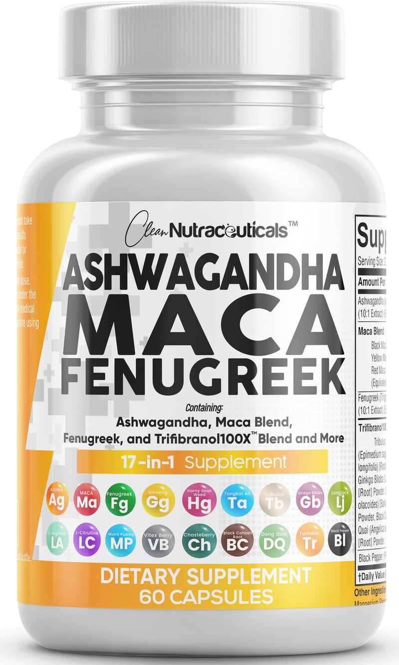 [Australia] - Ashwagandha 5000mg Maca Root 2000mg Fenugreek 3000mg Supplement with Tongkat Ali Ginseng - Assists with Stress, Mood & Thyroid Health - Ashwagandha Capsules Maca Pills Fenugreek Caps - 60 Count 