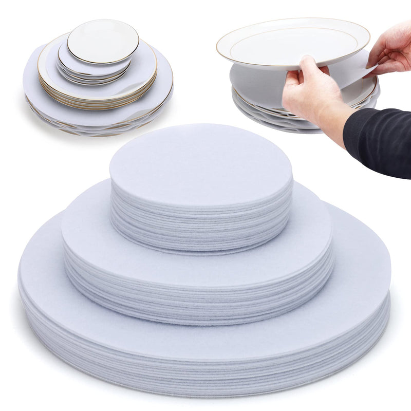 [Australia] - Imncya Plate Separators Storage, Set Of 60 And 3 Different Size, Thick and Premium Soft Felt Plate Dividers For China, Dish, Coffee Saucers Protecting and Stacking White 60 Pcs 