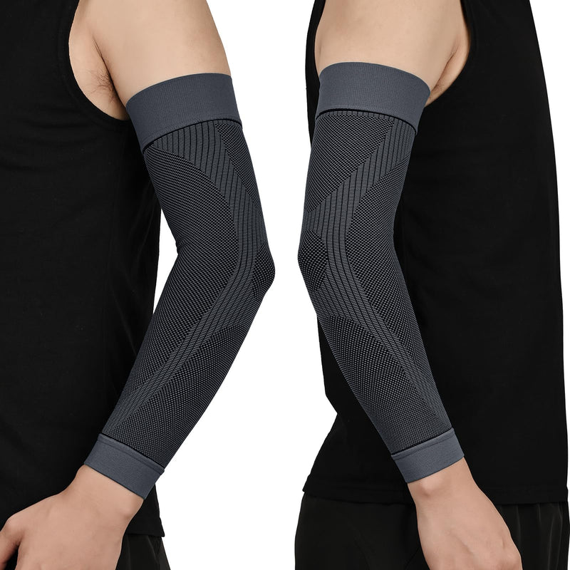 [Australia] - KEKING® Compression Arm Sleeves, Pair, Firm 20-30mmHg Graduated Compression Full Arm Support for Recovery, Pain Relief, Tendonitis, Golfers & Tennis Elbow Brace, Workouts Sports - Latex Free Grey XXL XX-Large (1 Pair) 