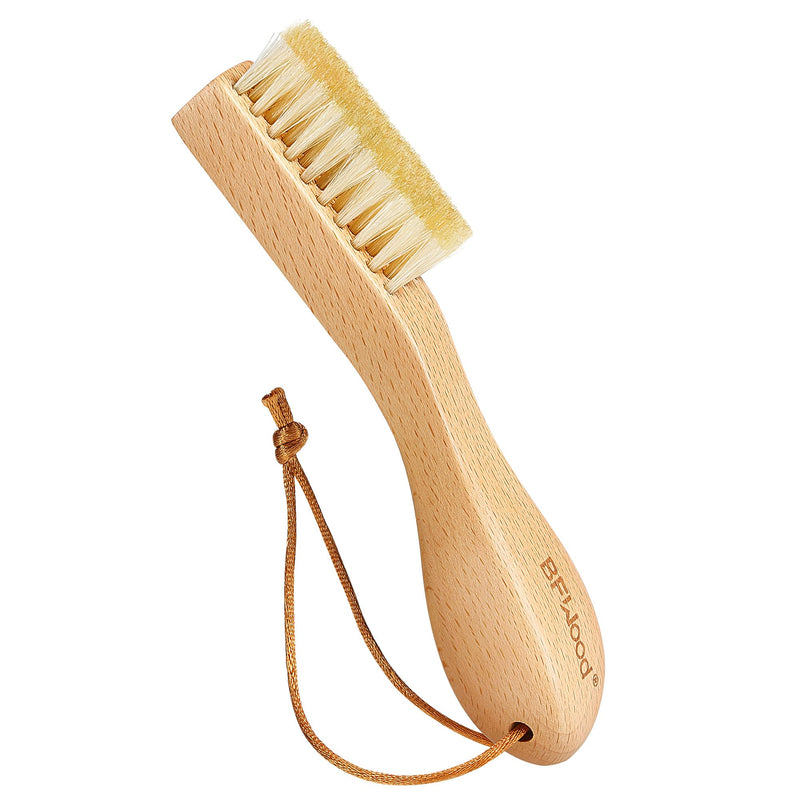 [Australia] - BFWood Laundry Stain Brush, Natural Soft Boar Bristle for Scrubbing Out Tough Stains on Delicate Fabrics, Knits, Cotton, Linens, No Damage Regular 