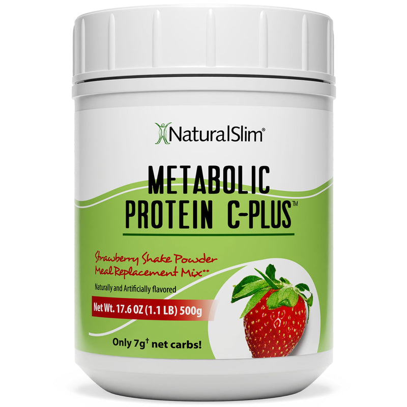 NaturalSlim Metabolic Protein C-Plus, Strawberry, 1.1 lb | Whey Protein Powder and Shake, Vitamin C, L-Glutamine and Digestive Enzymes, Support Metabolism, Energy and Gut Health Strawberry C Plus