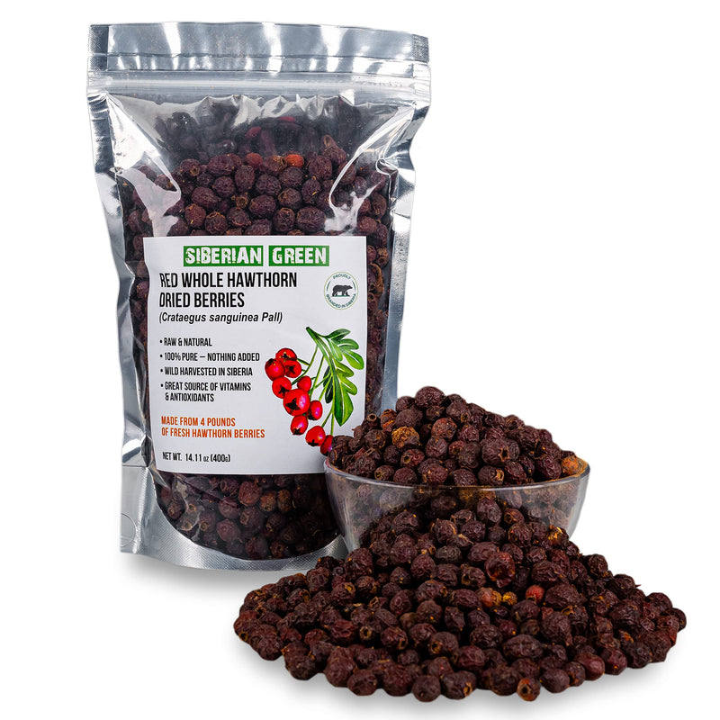[Australia] - Siberian Green Whole Red Hawthorn Dried Berries 400g (14.11oz) Wild Harvested Crataegus Sanguinea from Altai 