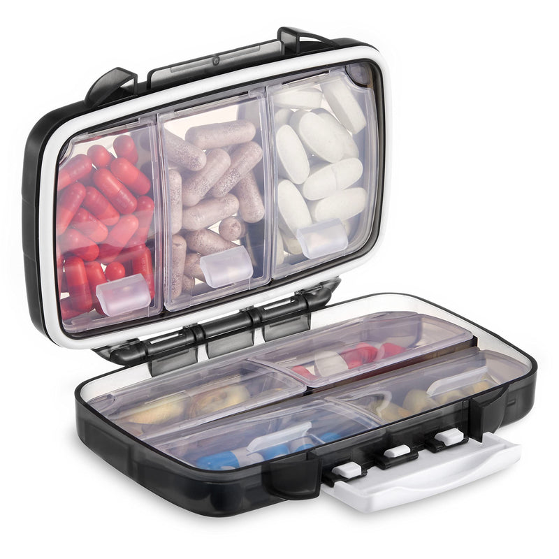 Fullicon Portable Pill Organizer Weekly, Small Travel Pill Case with 7 Compartment, Moistureproof and Airtight Pill Box, Travel Pill Holder for Vitamins/Fish Oils/Supplements | Each Compartment Holds 12-14 Vitamins or 5-7 Fish Oils, Double Lock Stays S...