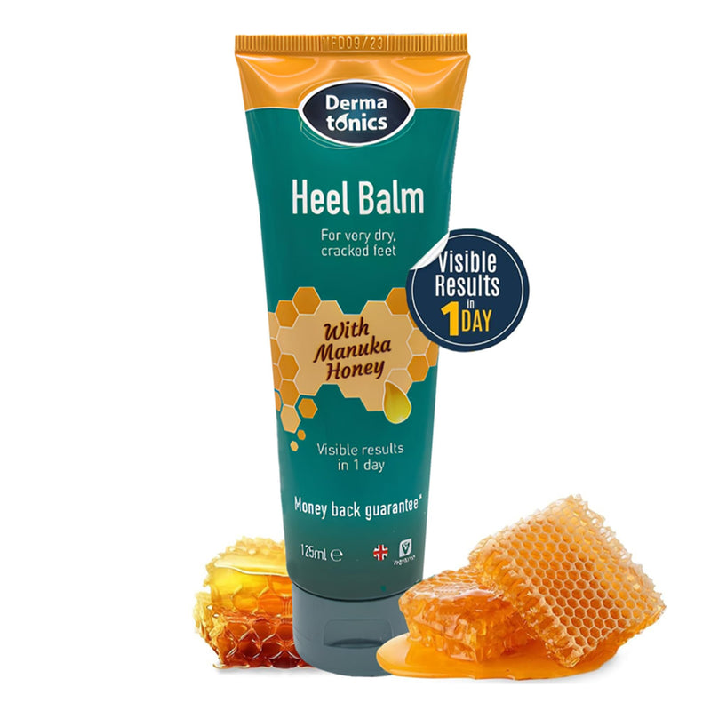 Dermatonics Manuka Honey Heel Balm for Cracked Heels, 125ml | Visible results in just 1 day, fast-acting foot cream, nourishing formula for very dry, cracked skin, suitable for diabetics 4.23 Fl Oz (Pack of 1)