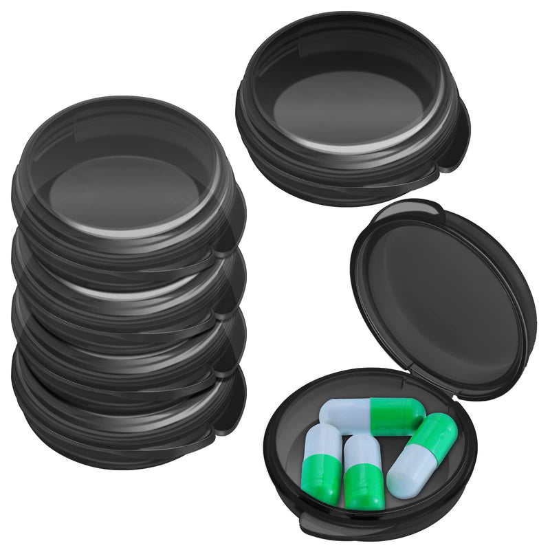 Patelai Small Pill Case Travel Pill Container for Men Pocket,6 Pack | Clear Mini Organizer Box, Round Black Medicine Case Holder, Pocket Purse Briefcase Travel Use, Medicine Cod Liver Oil Storage 6