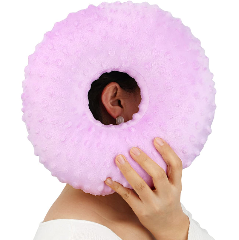[Australia] - Piercing Pillow Ear Pillows Donut with Hole for Ear Pain CNH, Piercing, Pain Relief Sleeping, Pressure Sore, Side Sleepers, Headphones Minky Dot Lavender 