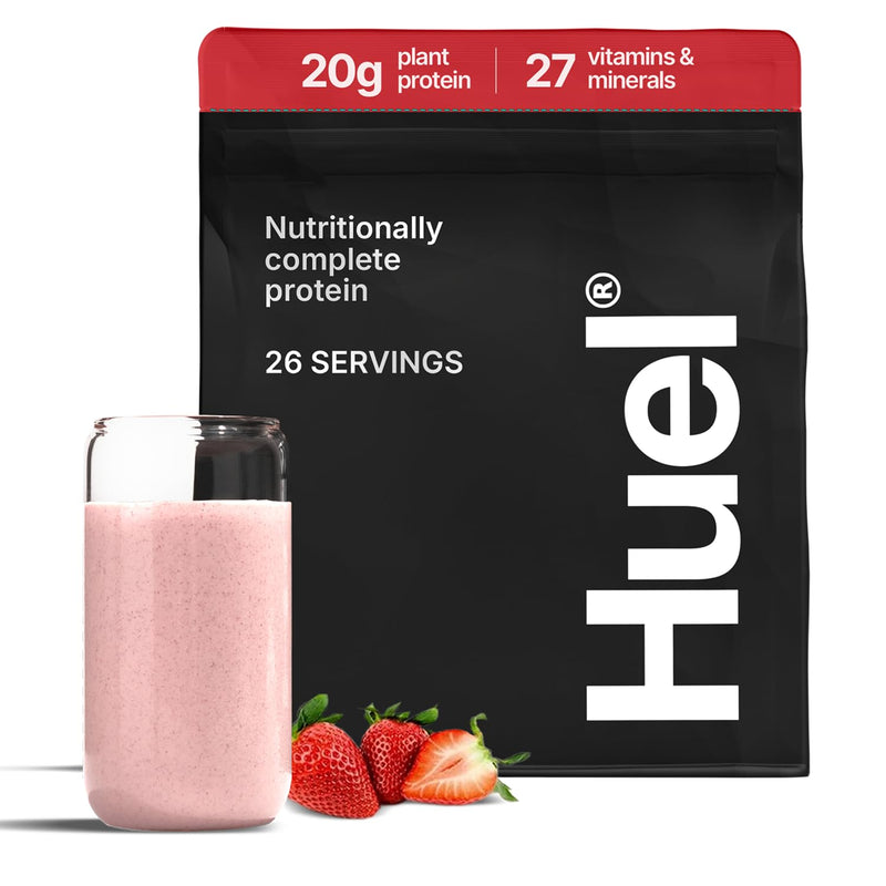 Huel Vegan Protein Powder | Strawberry | Complete Nutrition | 20g Protein | 26 Servings | 100% Plant-Based | 27 Vitamins & Minerals, Gluten Free, Non-GMO, Lactose Free 26.6 Ounce (Pack of 1)