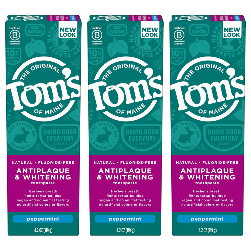 [Australia] - Tom's of Maine Fluoride-Free Antiplaque & Whitening Natural Toothpaste, Peppermint, 4.2 oz. 3-Pack (Packaging May Vary) 4.2 Ounce (Pack of 3) 