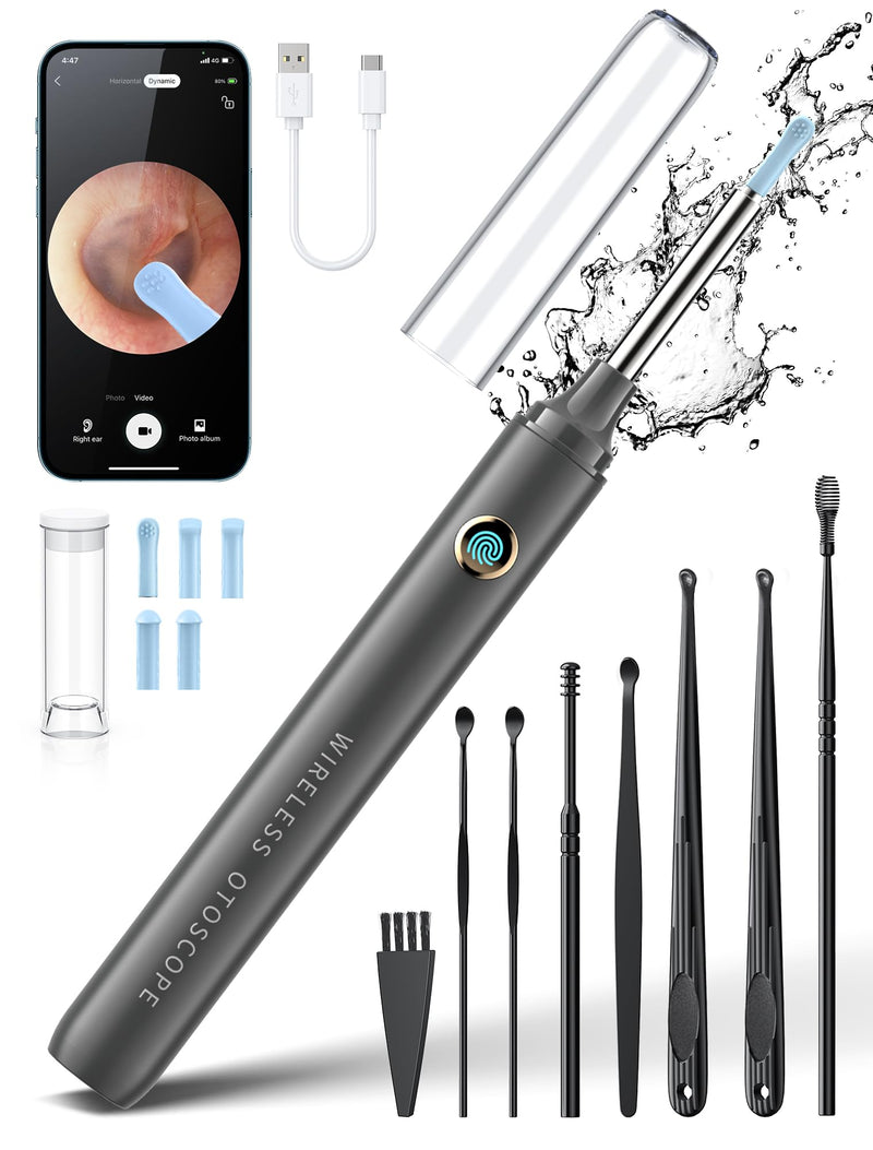[Australia] - Ear Wax Removal, Ear Cleaner with Camera, Ear Wax Removal Kit with 1080P, Ear Camera Otoscope with Light, Ear Cleaning Kit with Dust Cover for iPhone, iPad, Android Phones(Gray) Gray 