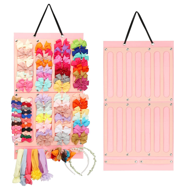 [Australia] - Vimiv Hair Bows Holder w/Large Capacity, Hair Clips Storage Hanger w/16 Ribbons, Hair Bows Organizer, Baby Accessory Display w/Sturdy Rope, Wall Hanging for Girl Room, Nursery Decors Adorable Pink 