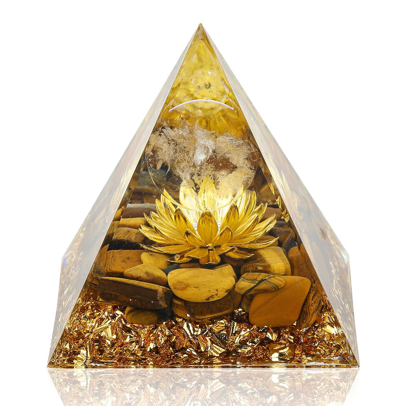 [Australia] - Orgone Pyramid Flower of Life Orgonite Money Healing Crystals Pyramid for Positive Energy with Tiger's Eye Stones and Luck White Crystal That Promotes Wealth, Prosperity and attracts Success Tiger's Eye&white Crystal 