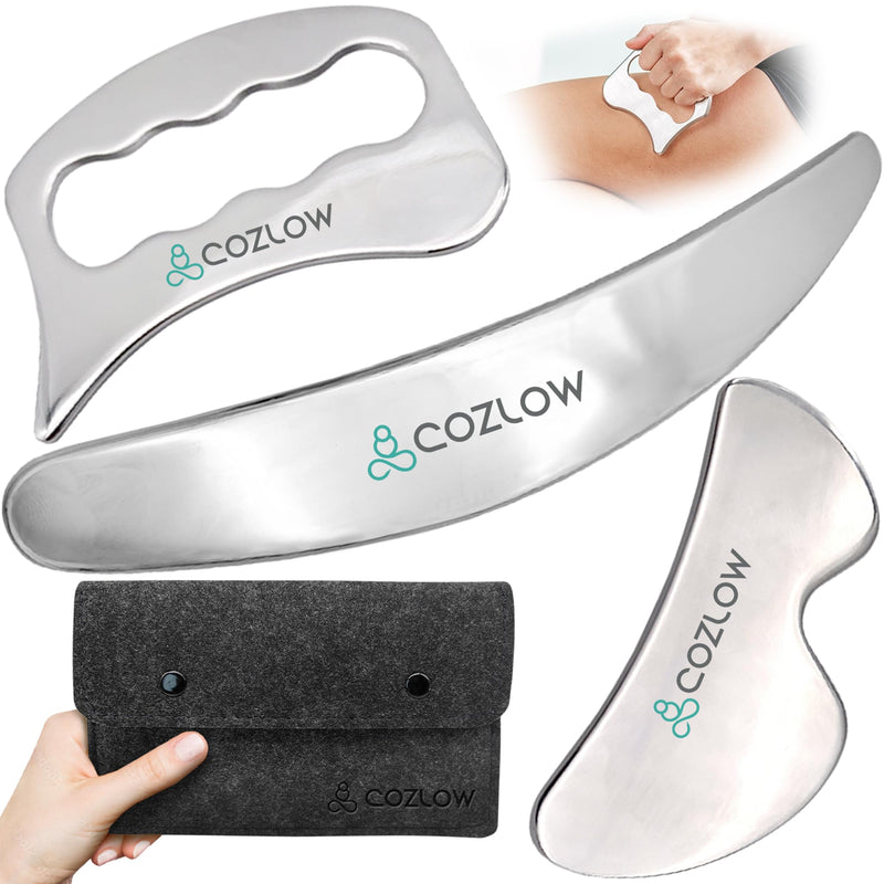 [Australia] - COZLOW 3-in-1 Muscle Scraper Tool Set - Skin Scraping Massage Tools for IASTM Therapy - Deep Tissue Gua Sha for Soft Tissue Mobilization, Fascia & Myofascial Release - Stainless Steel Metal Blades Style A (3in1) 