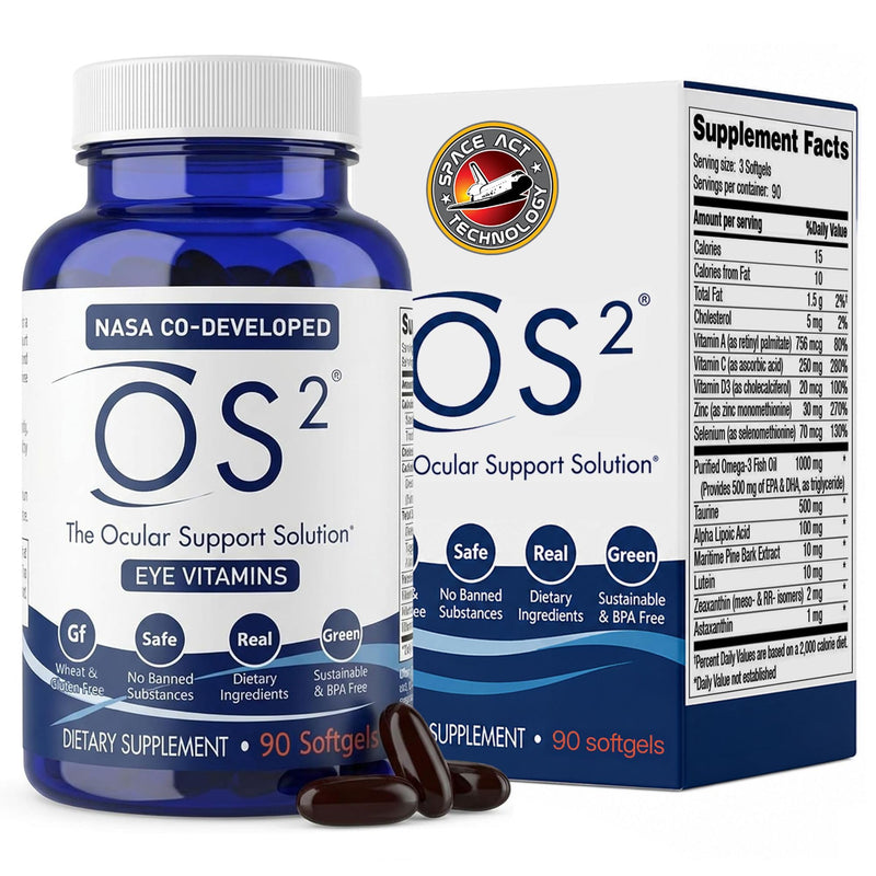 OS2 - Ocular Support Solution, 90 Ct - Patented Eye Vitamins | VIT A, C, Zinc, Omega-3, Lutein and Zeaxanthin, Dry Eye, Night Vision Supplement, Ocular Support Solution Formula