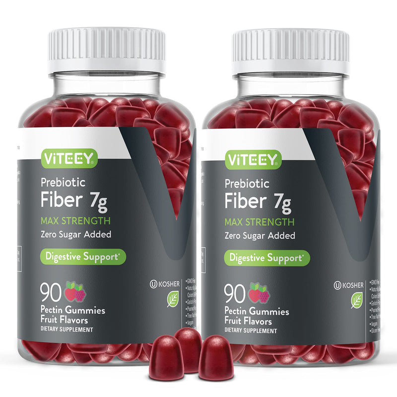 Viteey Prebiotic Fiber Gummies for Adults, 7g | Gut Health & Digestive Soluble Fiber Supplement Gummies - Zero Sugar Added, Vegan, Gluten-Free - 180 Count 90 Count (Pack of 2)