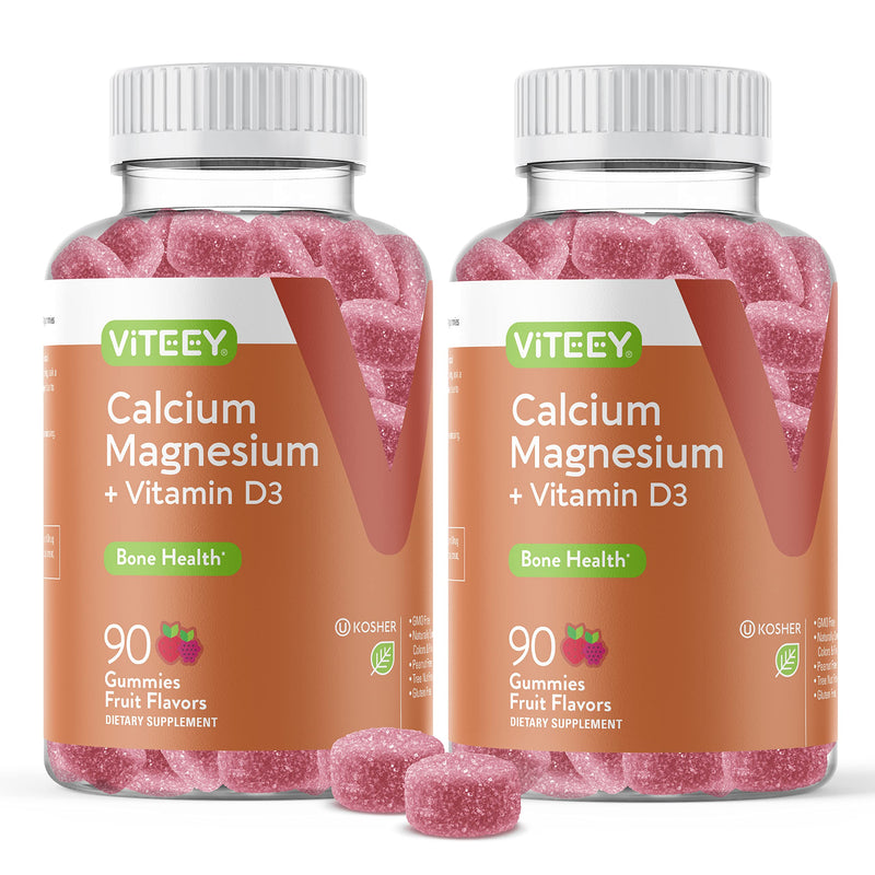 Viteey Calcium Gummies with Vitamin D3 and Magnesium Supplement | for Bone Health - Chewable Calcium Supplements for Women & Men - Gluten-Free, Non-GMO - 180 Count 90 Count (Pack of 2)