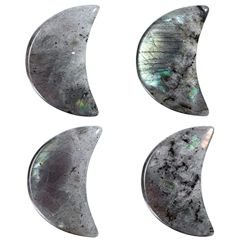 Rockcloud 4PCS Labradorite Healing Crystals Moon Shape Worry Stones Gray