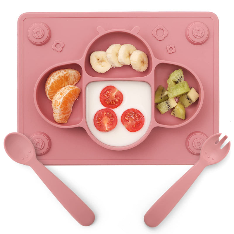 [Australia] - ROCCED Suction Plates for Baby Placemat Spoon Fork Set for Toddlers, Silicone Baby Plates with Suction Baby Dishes for Kids Plates-pale mauve Pale Mauve 