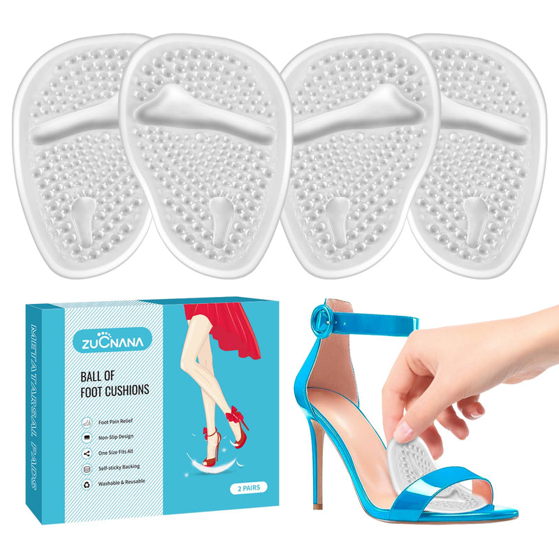 [Australia] - Ball of Foot Cushions (2 Pairs Gel Shoe Inserts), Heel Inserts for Women, Non Slip Heel Pads, Heel Cushions for Foot Pain Relief and Comfort | One Size Fits Any (Clear) Clear 