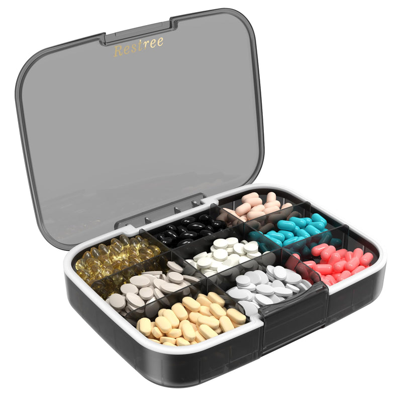 [Australia] - Large Pill Organizer, Portable Pill Dispenser, Moisture-Proof Travel Pill Case for Vitamin, Medicine, Fish Oil/Supplements Extra Large 9 compartments (Black) Black 