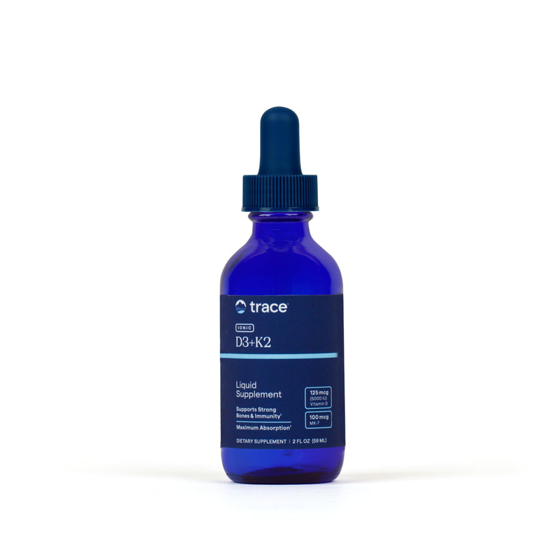 Trace Minerals Liquid Vitamin D3 + K2 Supplement, 5000 IU, 2 fl oz | Ionic liquid drops, 100 mcg K2 per serving, bone and immune support, 3rd-party purity verified, 296 servings per bottle