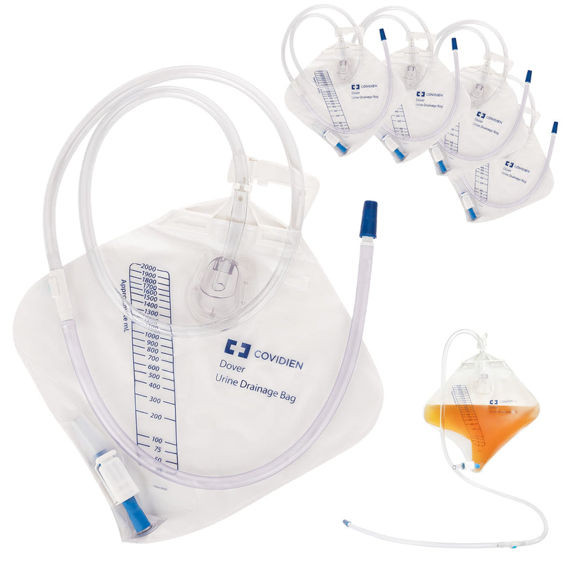 [Australia] - Urine Drainage Bag with 18” Extended Tube (5 Pack) - Urine Bag with Anti-Reflux Chamber with Splash-Resistant Drain Spout - 2000 mL Vinyl Urine Bags for Men - 40" Tube Drainage - Stock Your Home 5 Pack 