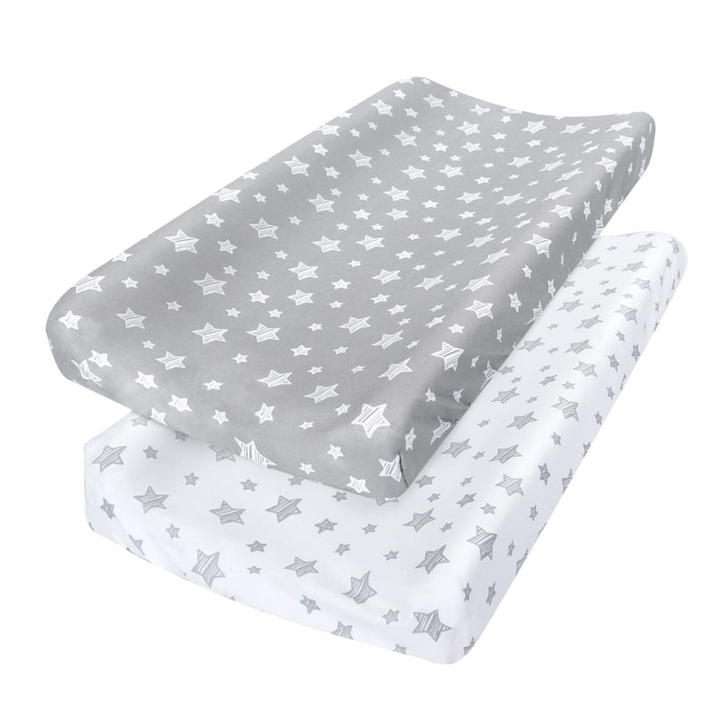 [Australia] - Changing Pad Cover for Boys Girls 2 Pack, Lovely Print Soft Unisex Diaper Change Table Sheets, Fit 32"x16" Contoured Pad, Comfy Cozy 2-Pack Cradle Sheets, Grey & White White&grey 