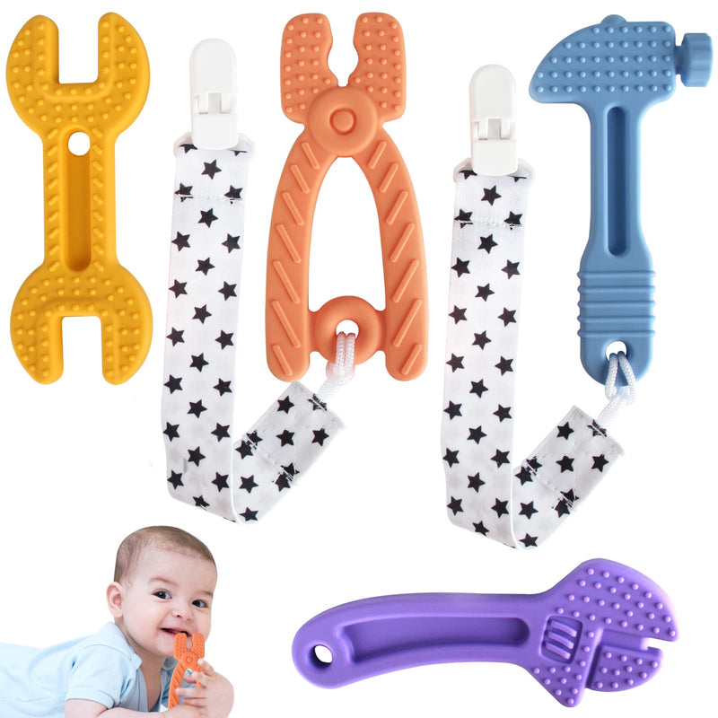 [Australia] - Fu Store 4 Pack Soft Silicone Teething Toys for Toddlers Infant Hammer Spanner Wrench Pliers Tools Shape Baby Teethers Relief Soothe Babies Gums Set (Hammer Set) 4 Pack Hammer Set 