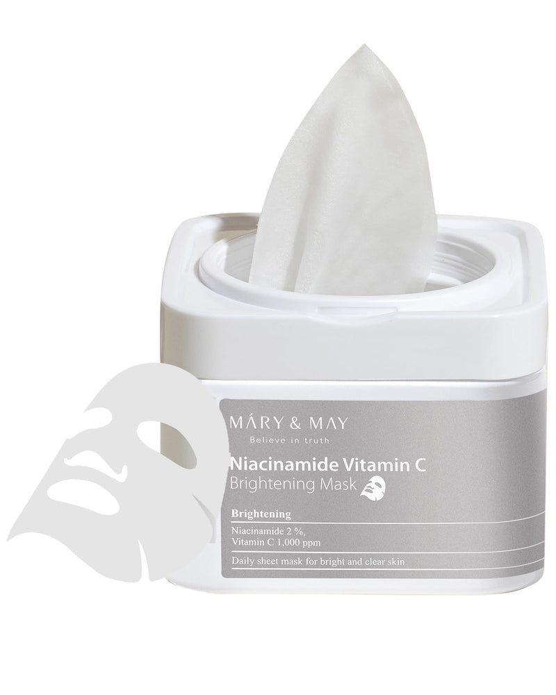 Mary&May Niacinamide + Vitamin C Daily Sheet Mask, 30 Sheets Pull-Out | Korean face mask, 2% niacinamide + 1,000 ppm stable vitamin C + six hyaluronic acids for the look of dark spots & dull skin Niacinamide Vitamin C