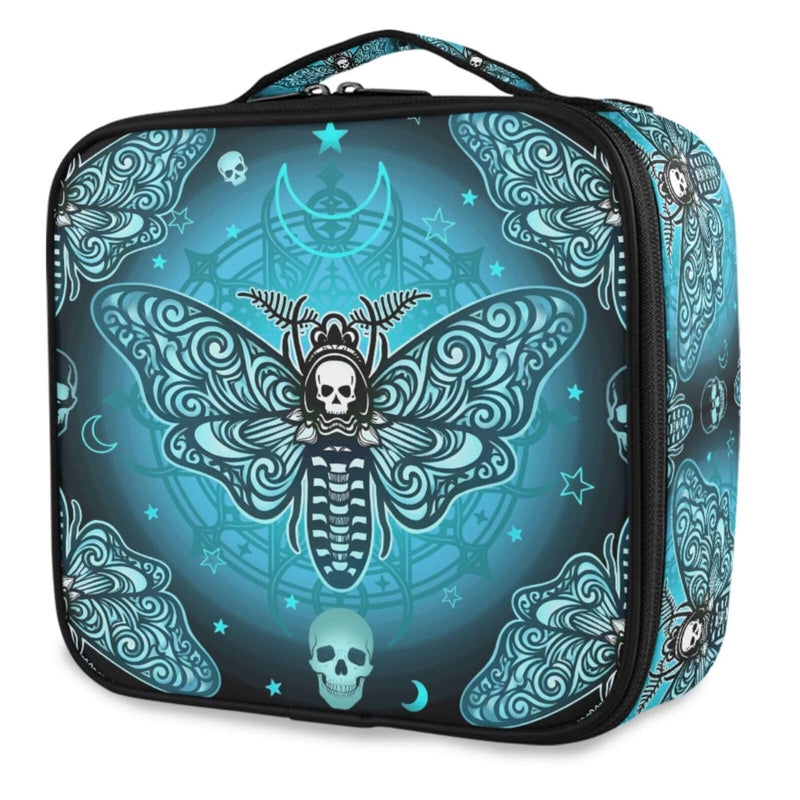 MNSRUU Travel Makeup Bag, Butterfly Skull Makeup Bag Organizer Goth Cosmetic Bag for Women Travel Toiletry Bag with Adjustable Dividers Skull 02