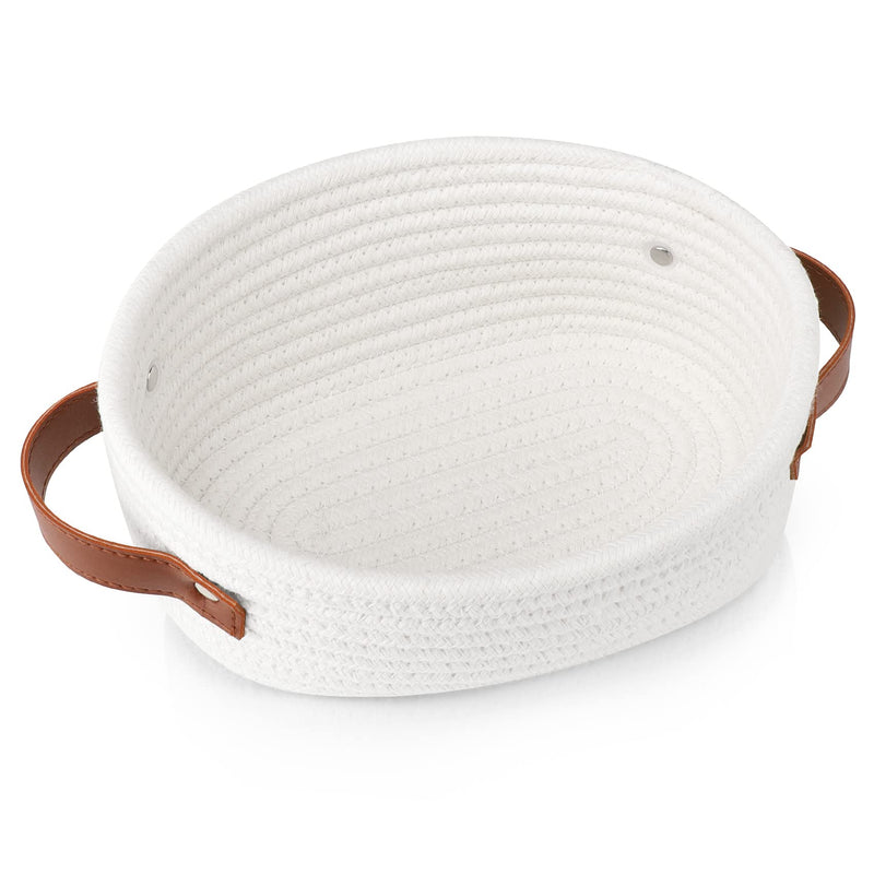 [Australia] - ABenkle Small Woven Basket, Mini Cotton Rope Storage Basket, Tiny White Easter Basket, Shelf Basket, Oval Decorative Toy Dog Cat Basket for Nursery, Kids Room, Empty Gift Basket, 9.4" x 5.9" x 3.9" XS 