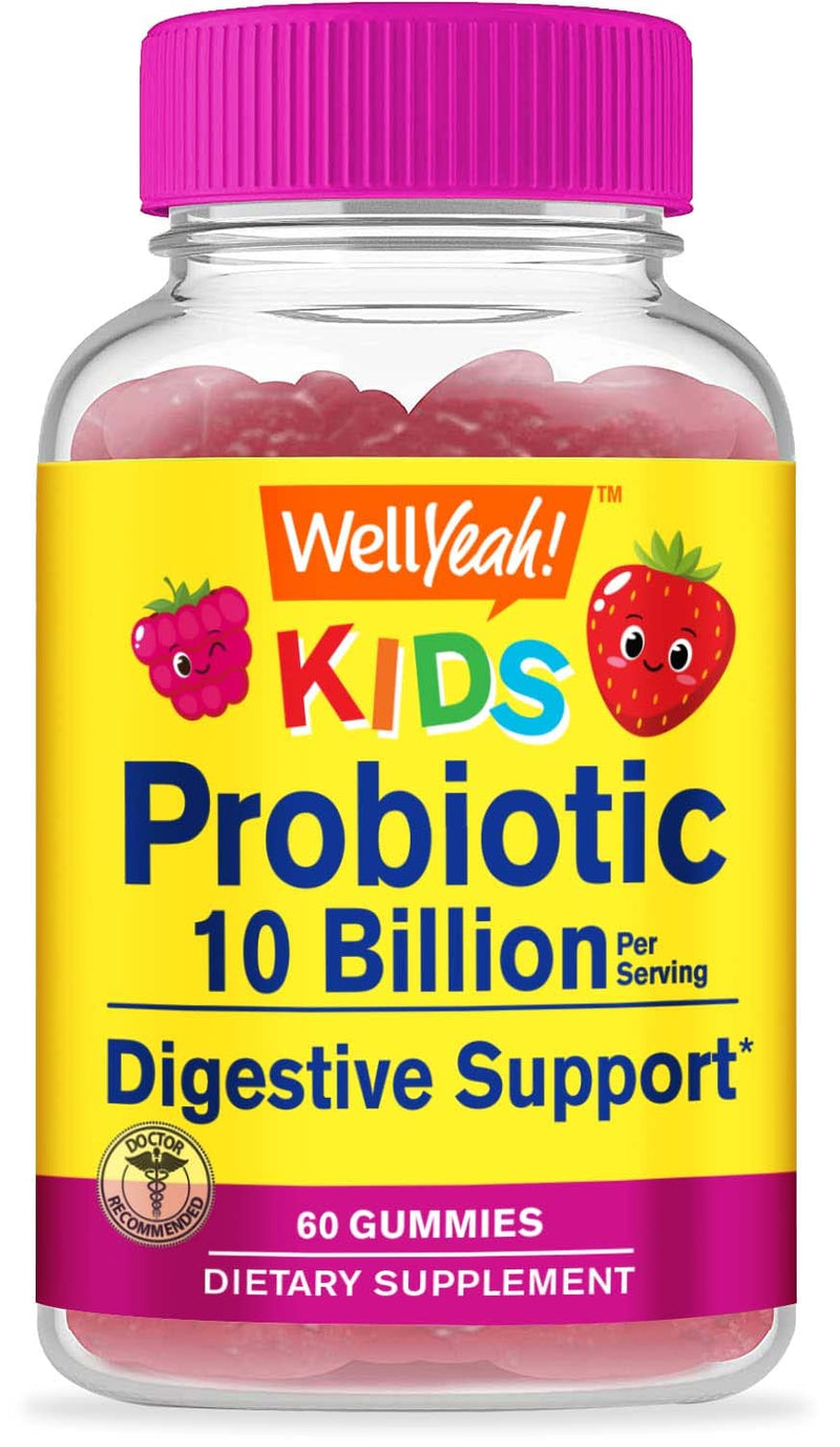 WellYeah Probiotics for Kids Gummies -10 Billion CFU - for Gut Health, Immune Health and Digestive Support - Berry Flavor Chewable Supplement - Vegan, Non GMO, Gluten Free Kids Probiotic -60 Gummies 60 Count (Pack of 1)