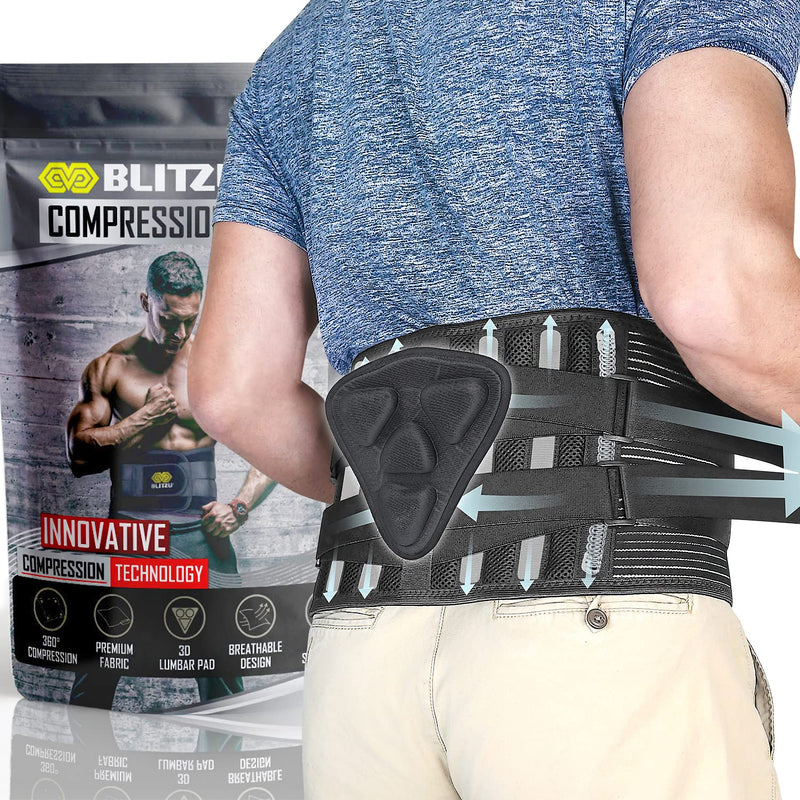 [Australia] - BLITZU Back Brace for women and men. Lower back pain relief products for Herniated Disc, Sciatica, Scoliosis, Heavy lifting and more! Breathable Back Support Waist Belt with Lumbar Pad. Size Large Black 