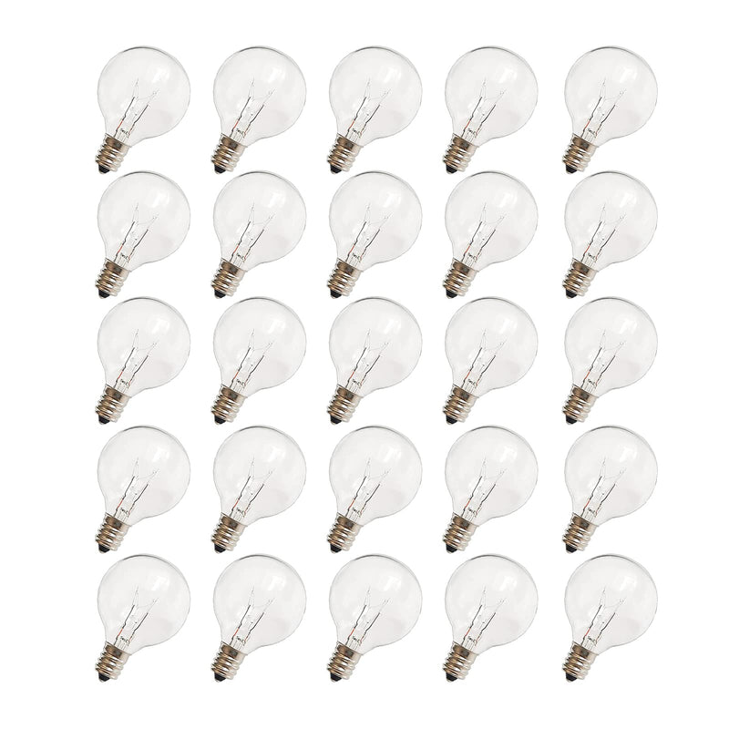 [Australia] - G40 Replacement Light Bulbs, 120V 5W Clear Globe Bulb, E12 / C7 Candelabra Base, 1.5 Inch Glass Incandescent Bulbs for Indoor Outdoor Patio String Lights, Warm White -25 Pack 