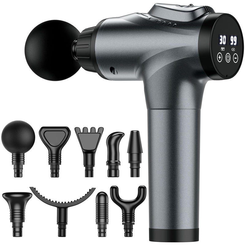 [Australia] - Massage Gun, Muscle Massage Gun for Athletes Handheld Electric Deep Tissue Back Massager, Percussion Massage Device for Pain Relief with 30 Speed Levels 9 Heads Grey 