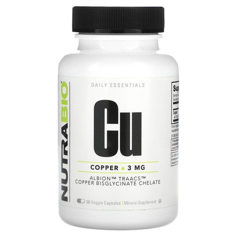 [Australia] - NutraBio Copper Chelate (3mg), Immune Support - 90 Capsules 90 Count (Pack of 1) 