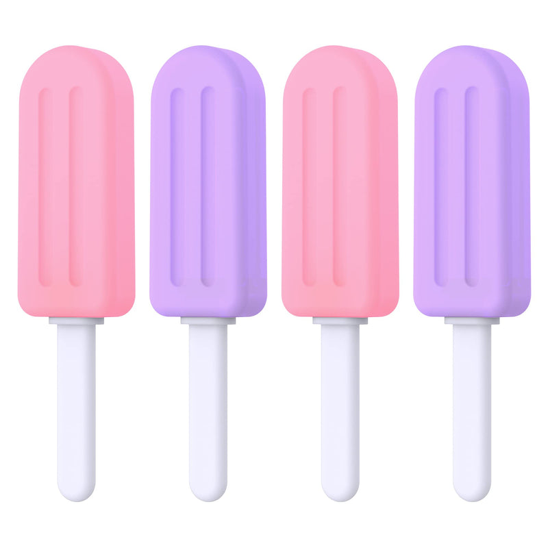[Australia] - Chewies for Invisalign Aligner, 4 PCS Popsicle Silicone Chewies with Grip Handles, for Invisible or Metal Braces Aligner Munchies, 2 Grape Flavor and 2 Peach Flavor 2 Purple + 2 Pink 