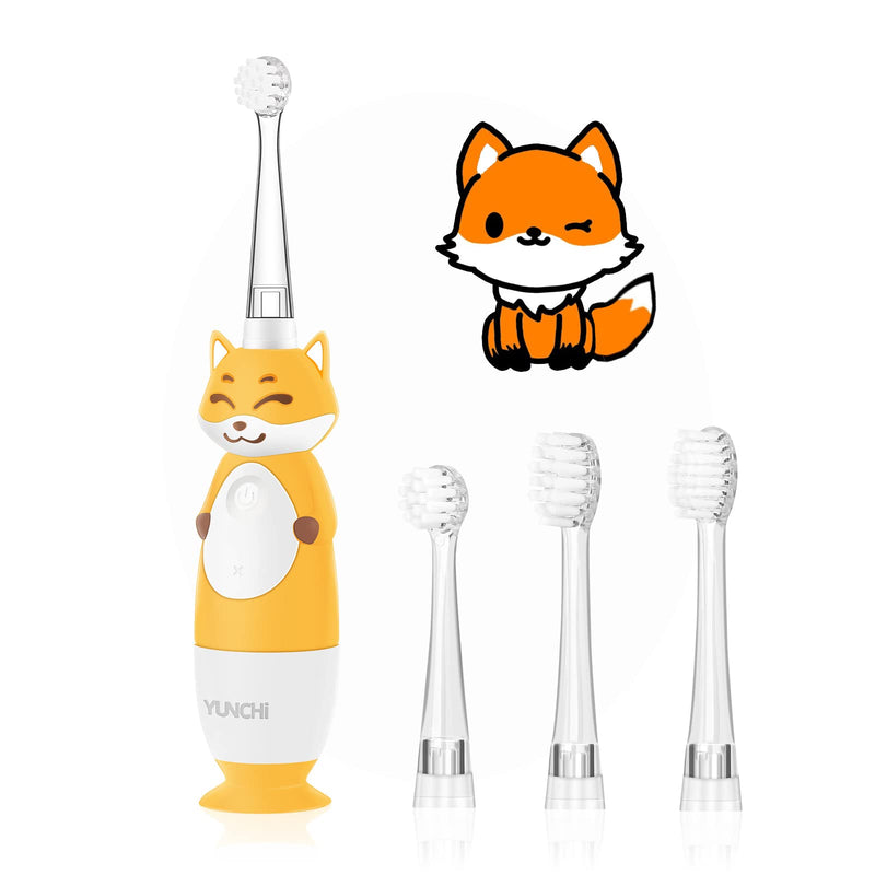 [Australia] - YUNCHI Toddler Electric Toothbrush Age 0-4 Years, Sonic with LED Timer - 4 Heads, BPA Free Yellow 