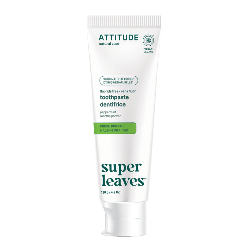 [Australia] - ATTITUDE Fluoride-Free Fresh Breath Toothpaste, Peppermint Flavor, Vegan & Cruelty-Free, Sugar-Free, Plant & Mineral-Based Ingredients, Clean Oral Care, 4.2 Oz 4.2 Ounce (Pack of 1) 